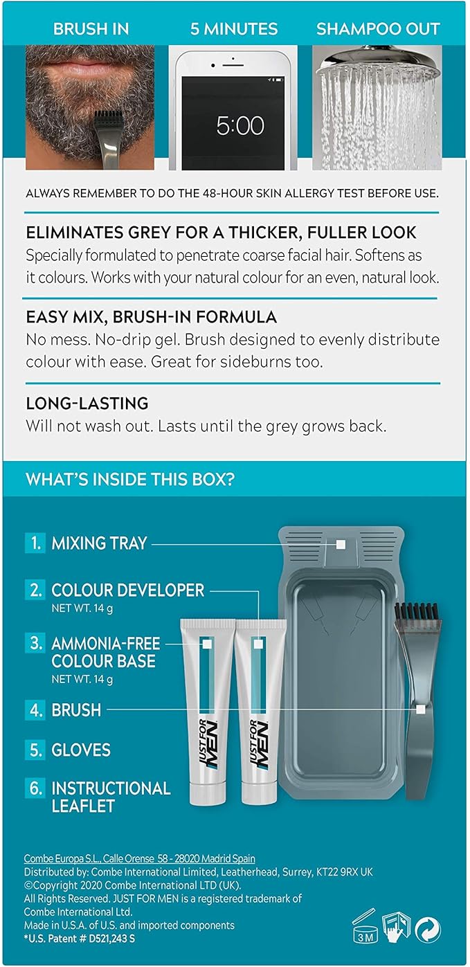 Just for men Moustache & Beard Dark Brown Dye, Eliminates Grey for a Thicker & Fuller Look � M45