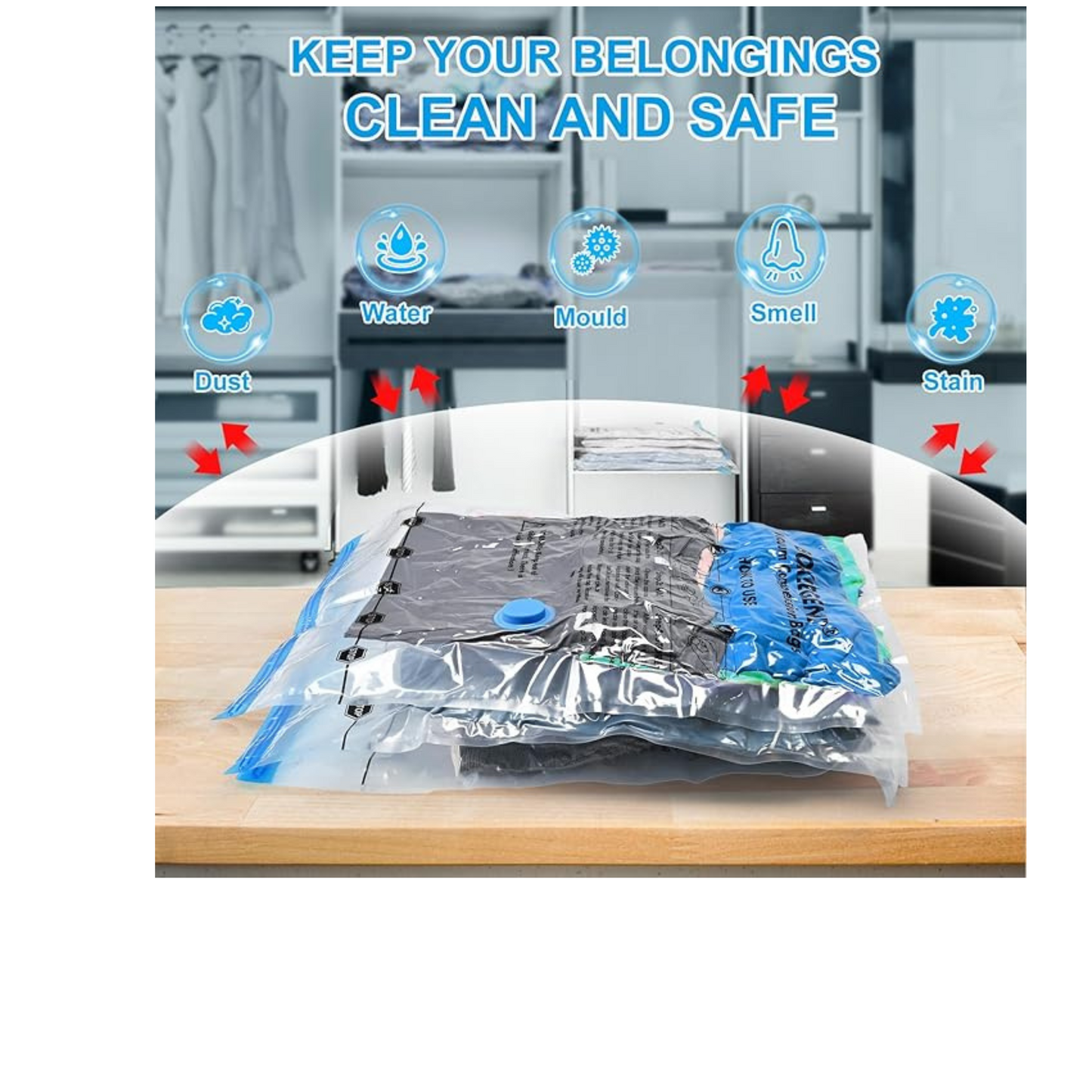 6 Medium Vacuum Storage Bags - Double-Zip Seal, Reusable Airtight Space Saver Bags for Duvets, Bedding, Clothes, Pillows - Organiser