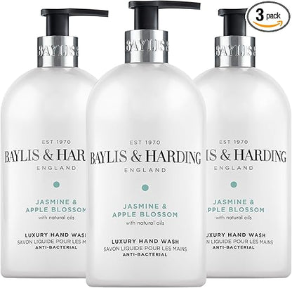 Baylis & Harding Jasmine and Apple Blossom Anti-Bacterial Hand Wash, 500 ml (Pack of 3) - Vegan Friendly