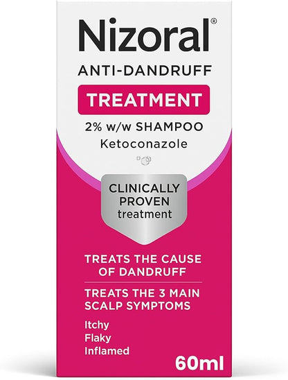 Nizoral Anti-Dandruff Treatment Shampoo, Treats and Prevents Dandruff, Clinically Proven to Control Itchy & Flaky Scalps, Contains Ketoconazole, 1 x 60ml