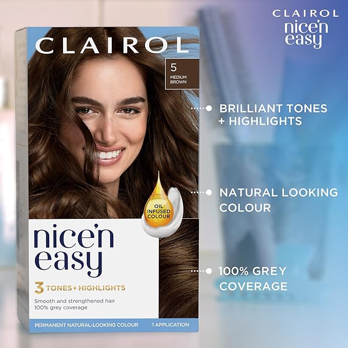 Clairol Nice'n Easy Crème Permanent Hair Dye, 4 Dark Brown, 230g