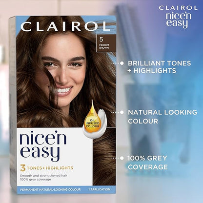 Clairol Nice'n Easy Crème Permanent Hair Dye, 4 Dark Brown, 230g