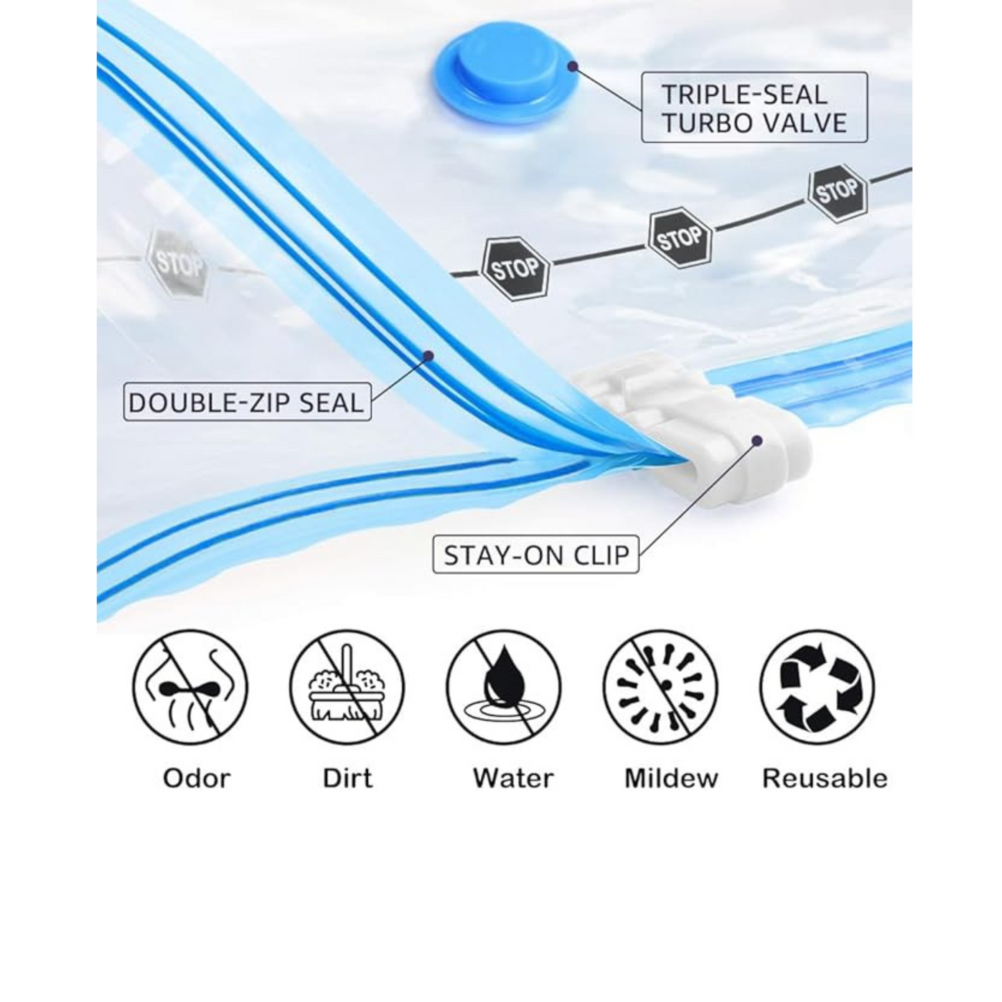 6 Medium Vacuum Storage Bags - Double-Zip Seal, Reusable Airtight Space Saver Bags for Duvets, Bedding, Clothes, Pillows - Organiser