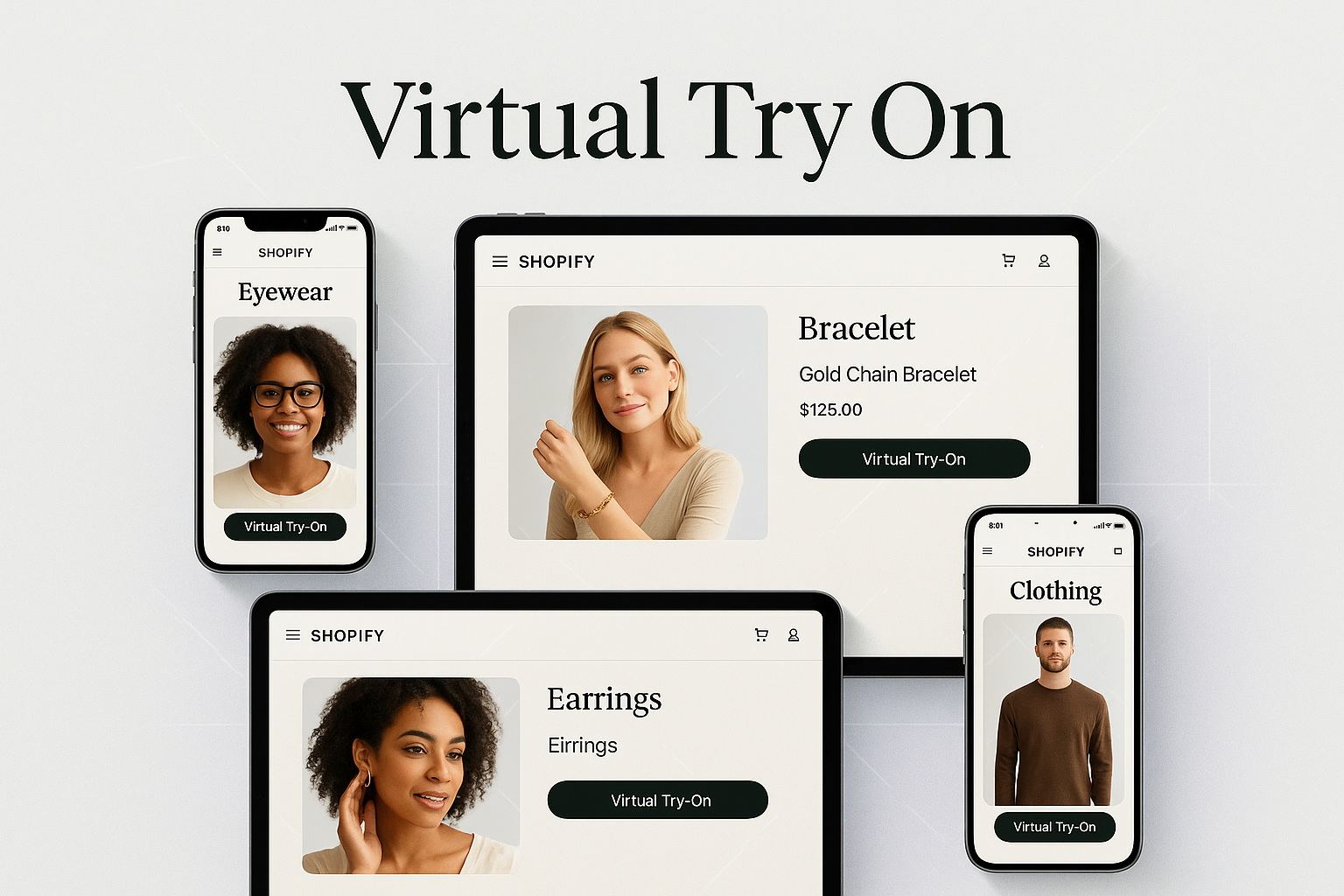 generate image for my our project section in which there will be title "Virtual Try On" & some images of Virtual try on shopify store.